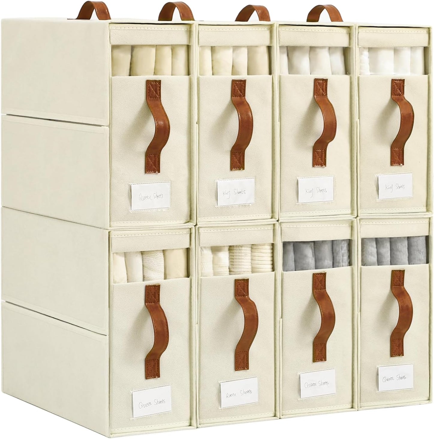 Linen Closet Organizers and Storage, 8 Pack Foldable Bedding Storage for Queen or King Size Bedsheets, Duvet Covers and Pillows