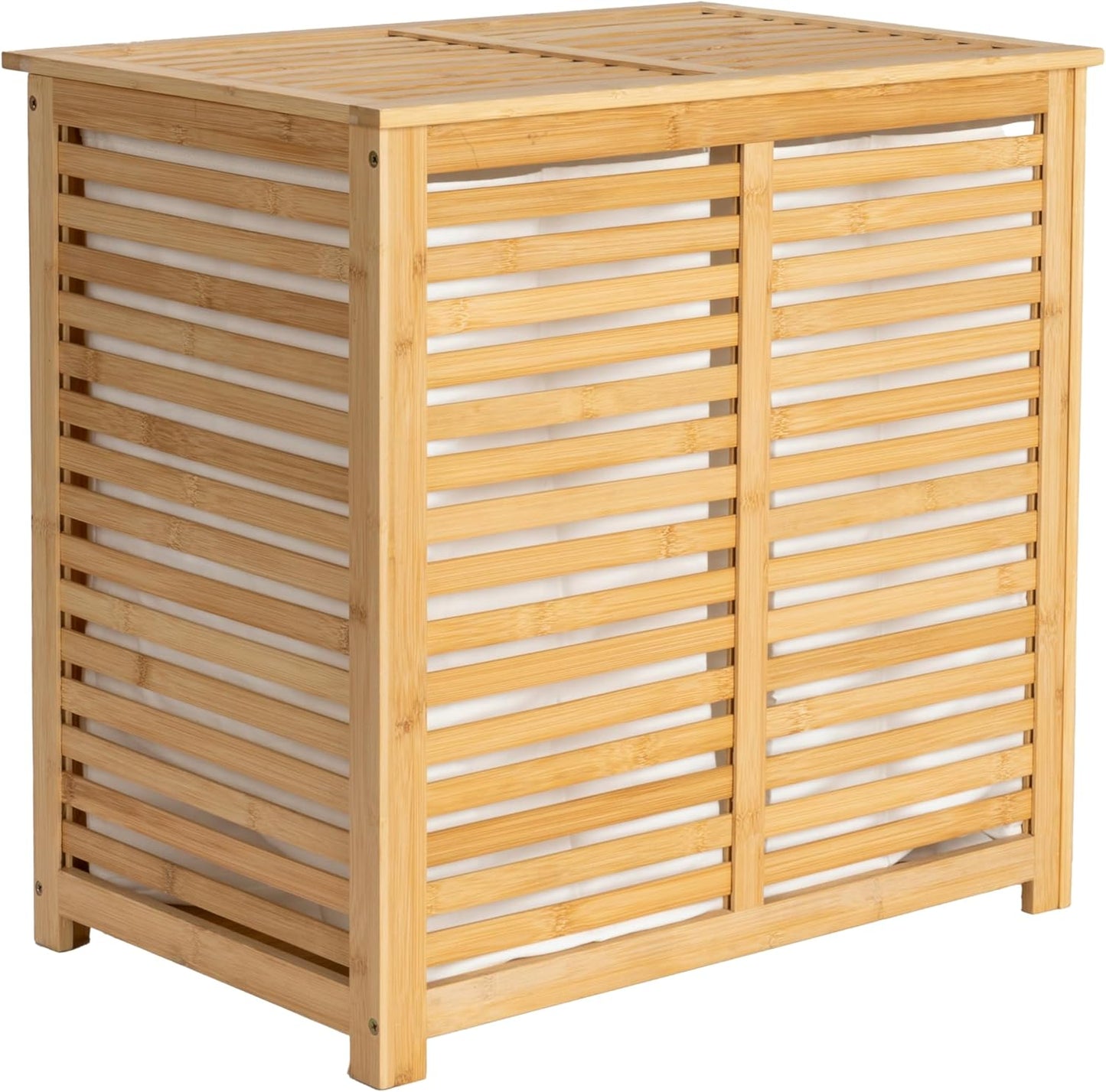 Household Essentials Bamboo Laundry Hamper, Slated Hamper with Natural Cotton Bag, Removable Bag and Foldable Frame, Chic and Environmentally Friendly