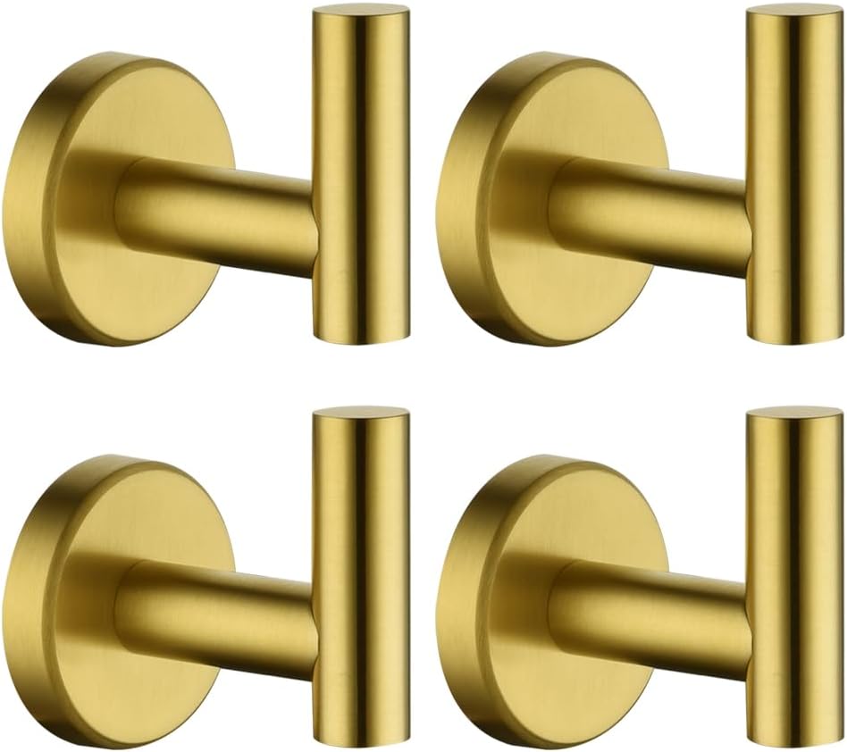 JQK Bathroom Towel Hook Champagne Bronze, Coat Robe Clothes Hook for Bathroom Wall Mounted (Pack of 4), SUS 304 Stainless Steel 0.8mm, TH100-CB-P4