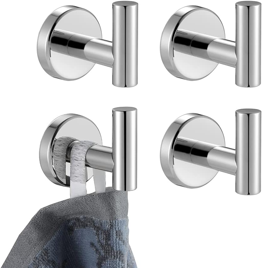 JQK Bathroom Towel Hook Champagne Bronze, Coat Robe Clothes Hook for Bathroom Wall Mounted (Pack of 4), SUS 304 Stainless Steel 0.8mm, TH100-CB-P4