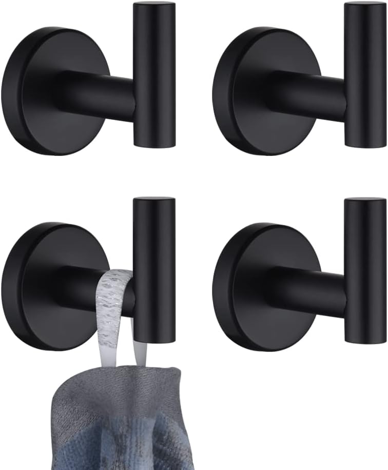 JQK Bathroom Towel Hook Champagne Bronze, Coat Robe Clothes Hook for Bathroom Wall Mounted (Pack of 4), SUS 304 Stainless Steel 0.8mm, TH100-CB-P4