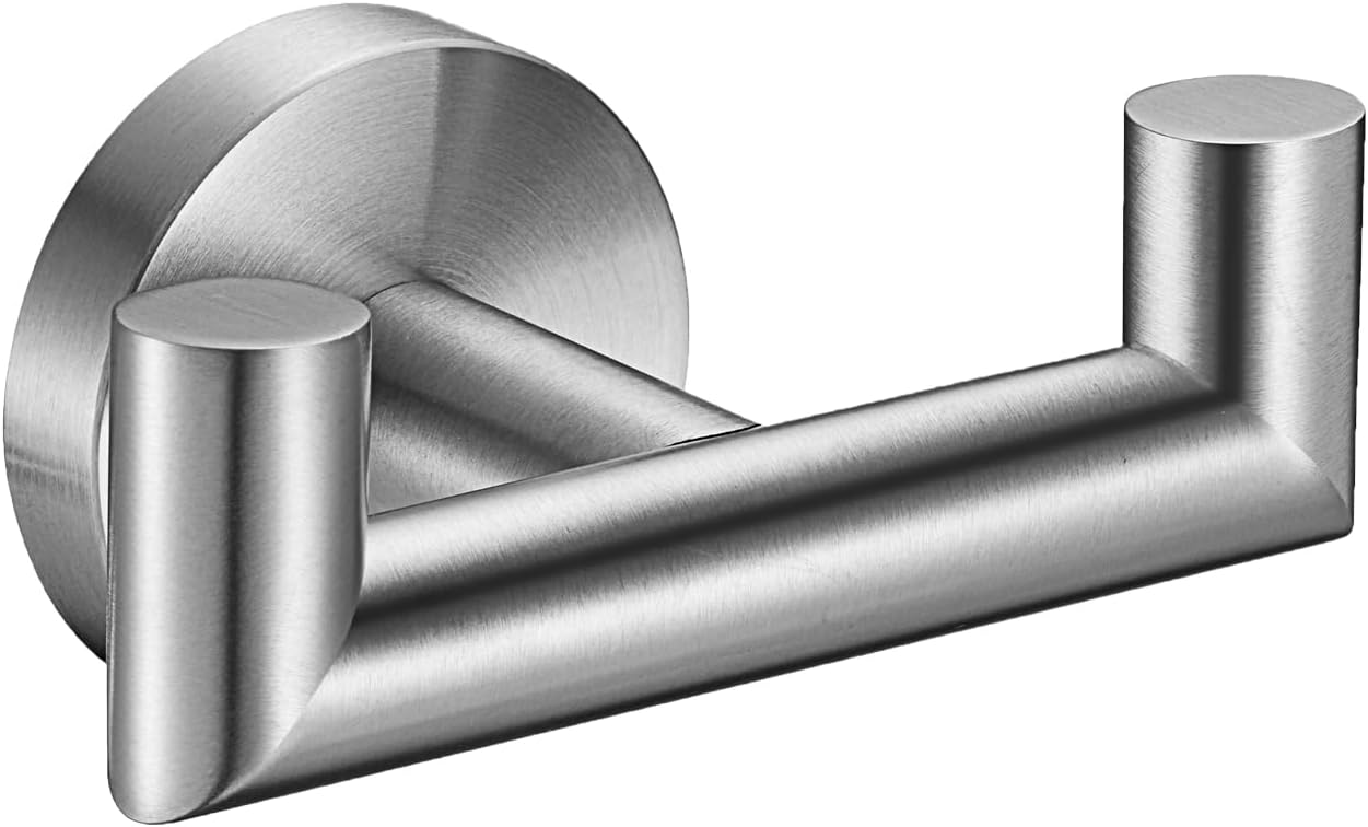 Towel Hooks For Bathrooms, Polished Chrome Towel Hook For Kitchen Bathroom, SUS304 Stainless Steel Coat Hook, Heavy Duty Double Holder Robe Hooks For Hanging Towels,Coats,Clothes,Wall Mount, 4 Pack