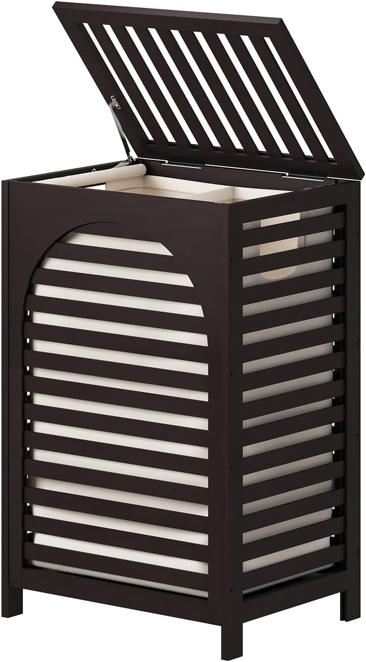 Laundry Hamper, 22.5 Gallon (85L) Bamboo Wood Clothes Laundry Basket with Lid and Handles, Removable Liner (Natural, Large)