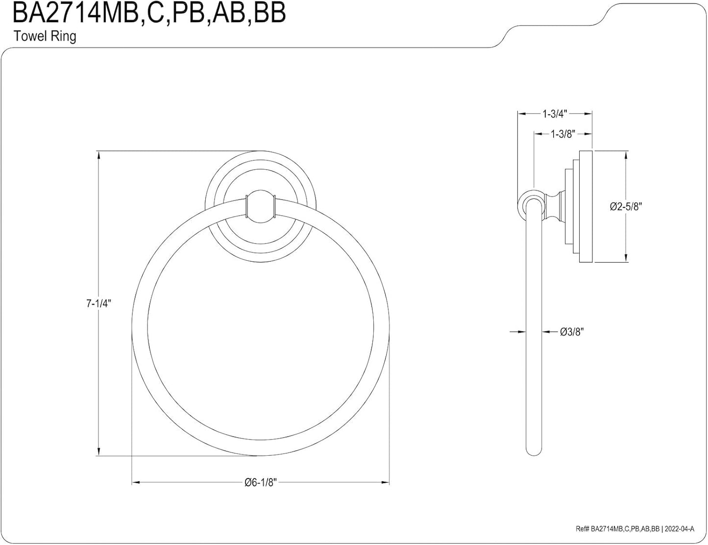 Kingston Brass BA2714PB Milano Towel-Ring, 6-Inch, Polished Brass