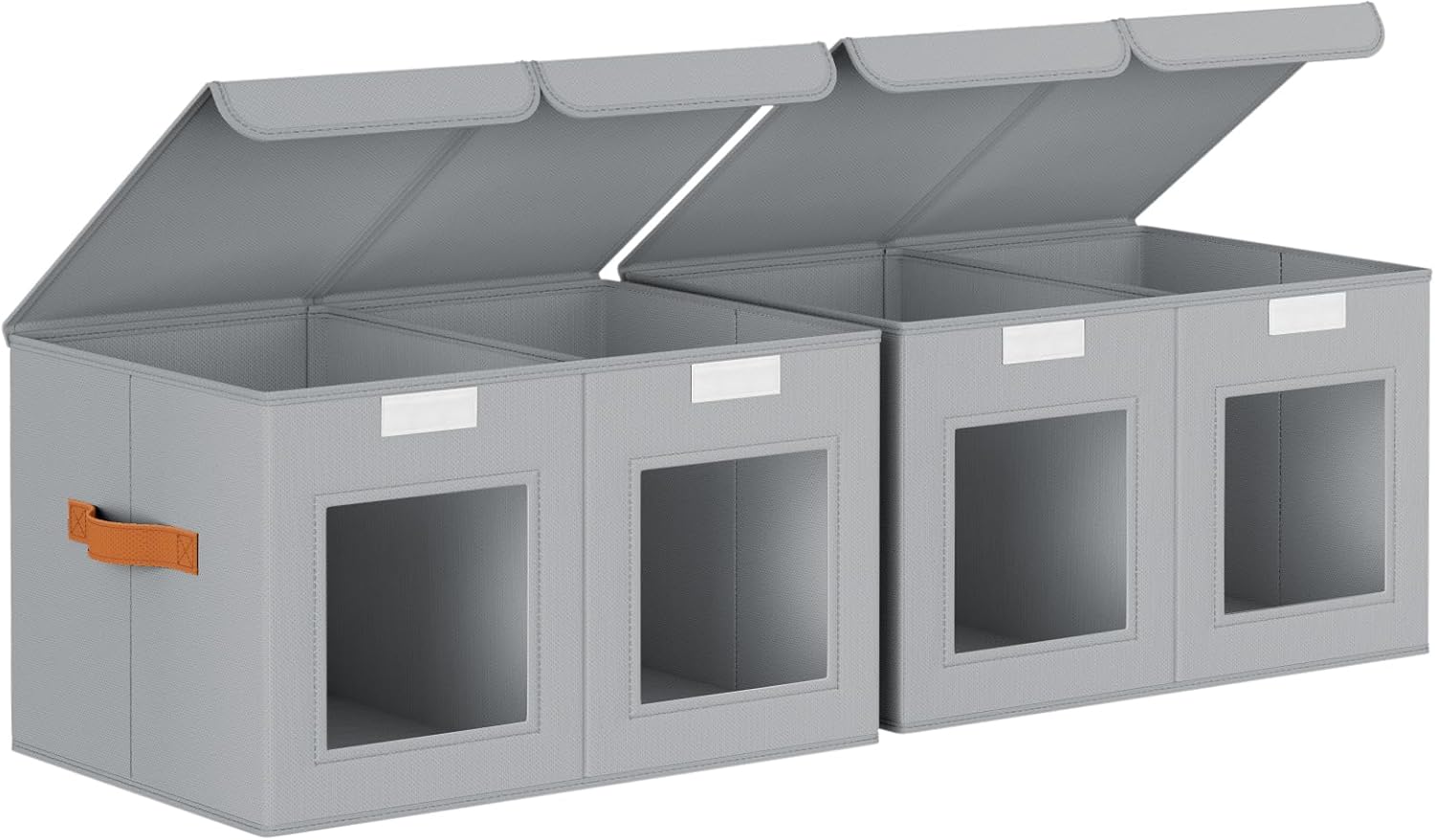 Large Closet Storage Bins - Collapsible Divided Clothes Organizer with Lids & Dual Window, Fabric Organizing Bins for Clothes, Sweater, Toys, Bedroom, Office (Beige, 2 Pack)