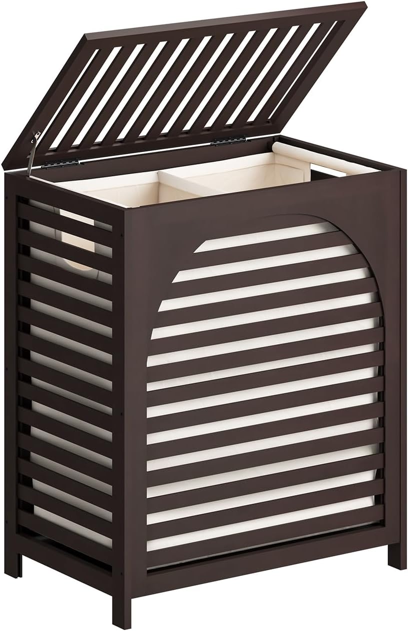 Laundry Hamper, 22.5 Gallon (85L) Bamboo Wood Clothes Laundry Basket with Lid and Handles, Removable Liner (Natural, Large)