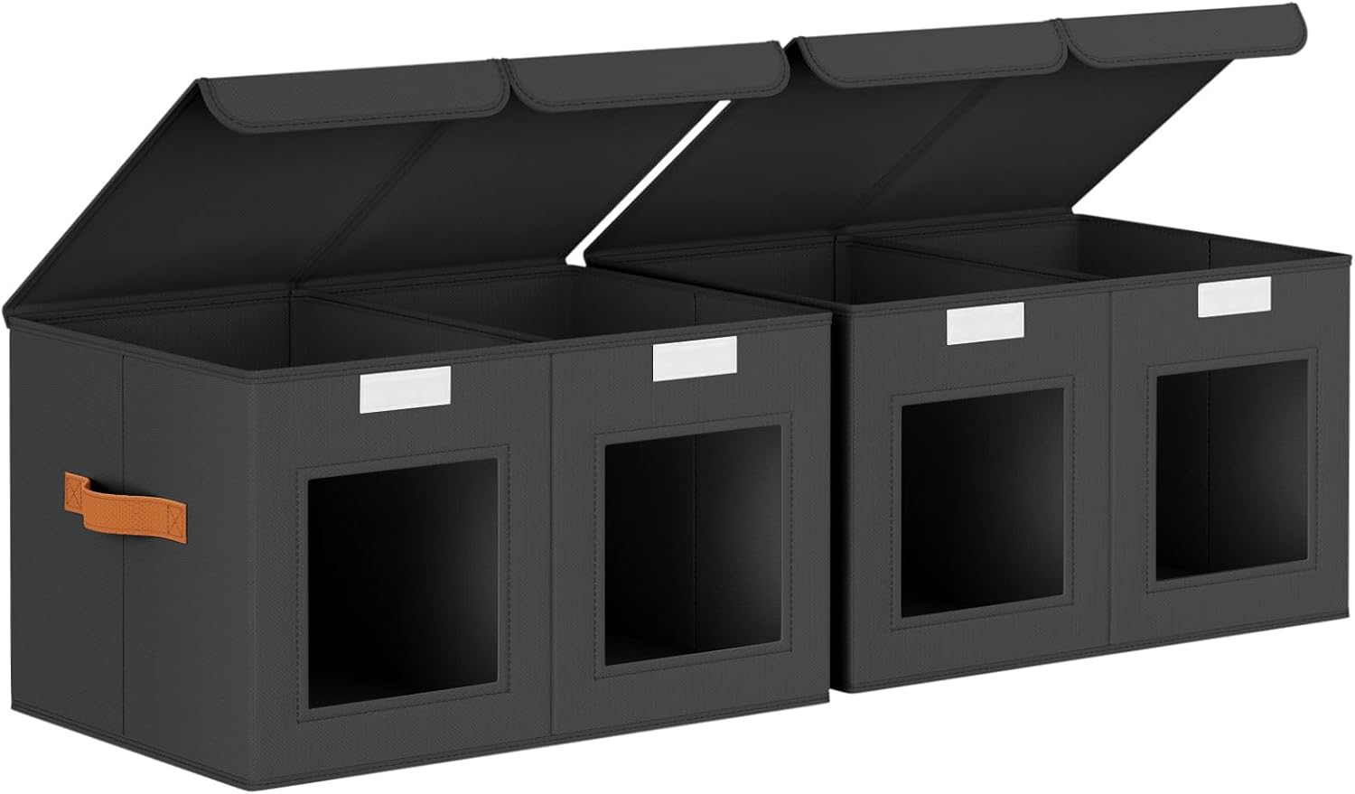 Large Closet Storage Bins - Collapsible Divided Clothes Organizer with Lids & Dual Window, Fabric Organizing Bins for Clothes, Sweater, Toys, Bedroom, Office (Beige, 2 Pack)