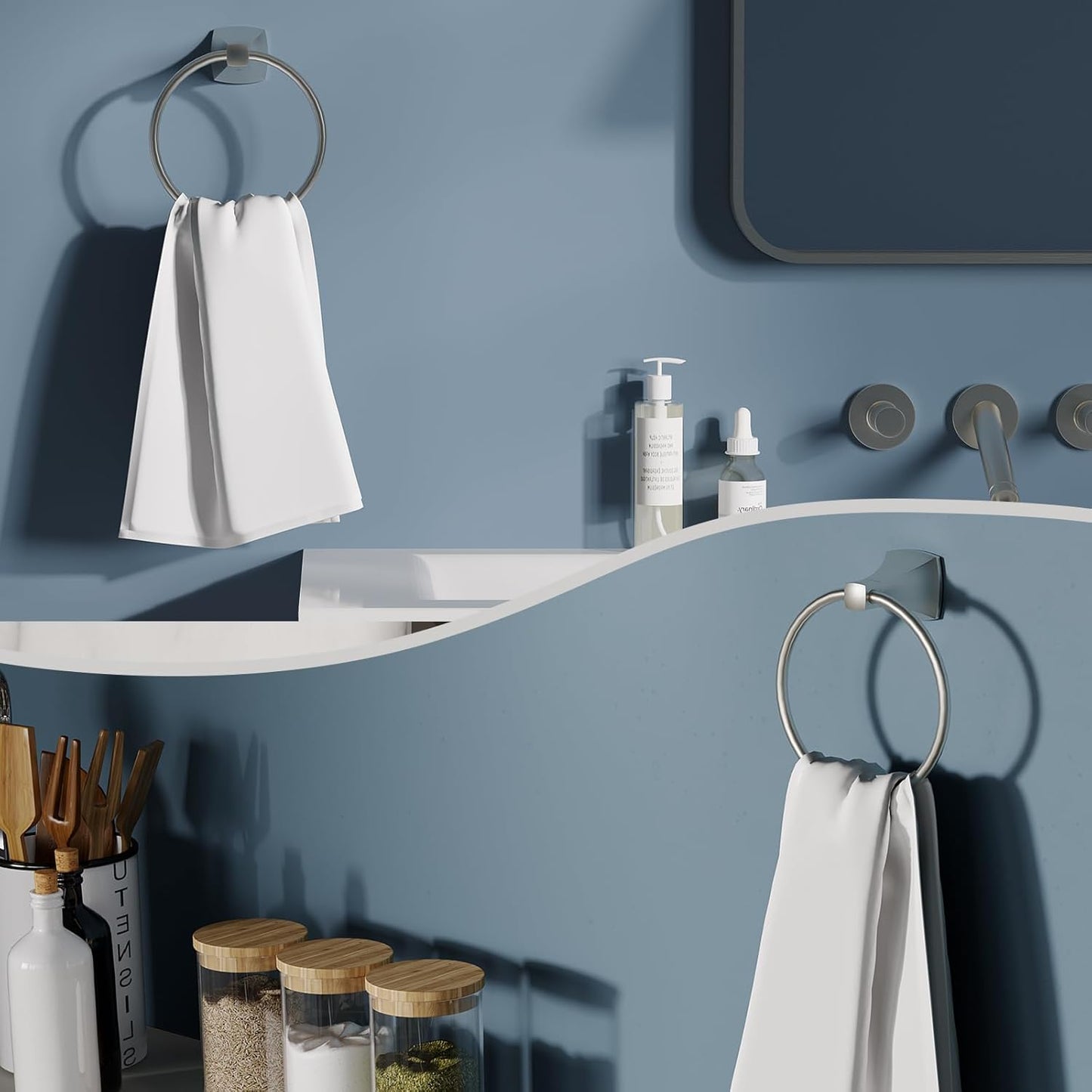 Hand Towel Holder for Bathroom Brushed Nickel Towel Ring Stainless Steel and Zinc Alloy Towel Hanger Wall Mount for Bath, Kitchen, 2 Pack