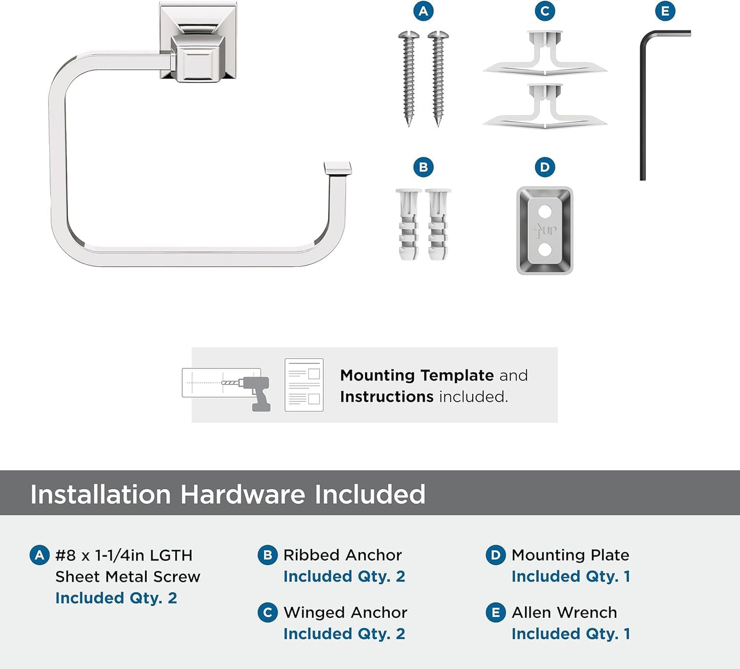 Amerock Mulholland Polished Nickel Open Towel Ring, BH36022PN
