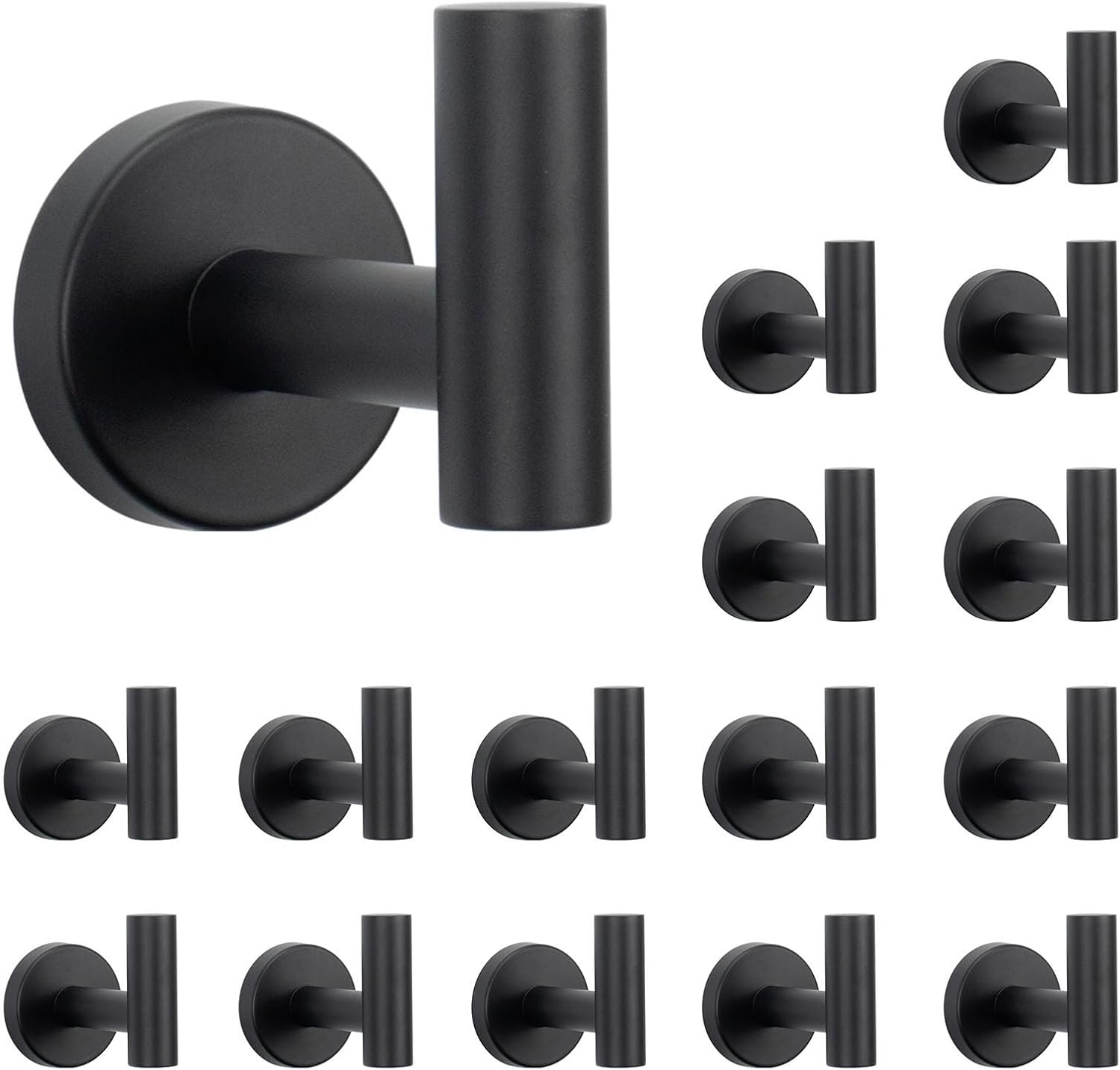 NearMoon Bath Towel Hooks- SUS 304 Stainless Steel Robe Hook Holder, Heavy Duty Coat Hook for Bathroom Livingroom Hotel Kitchen Garage, Wall Mounted (Brushed Nickel, 16 Pack)