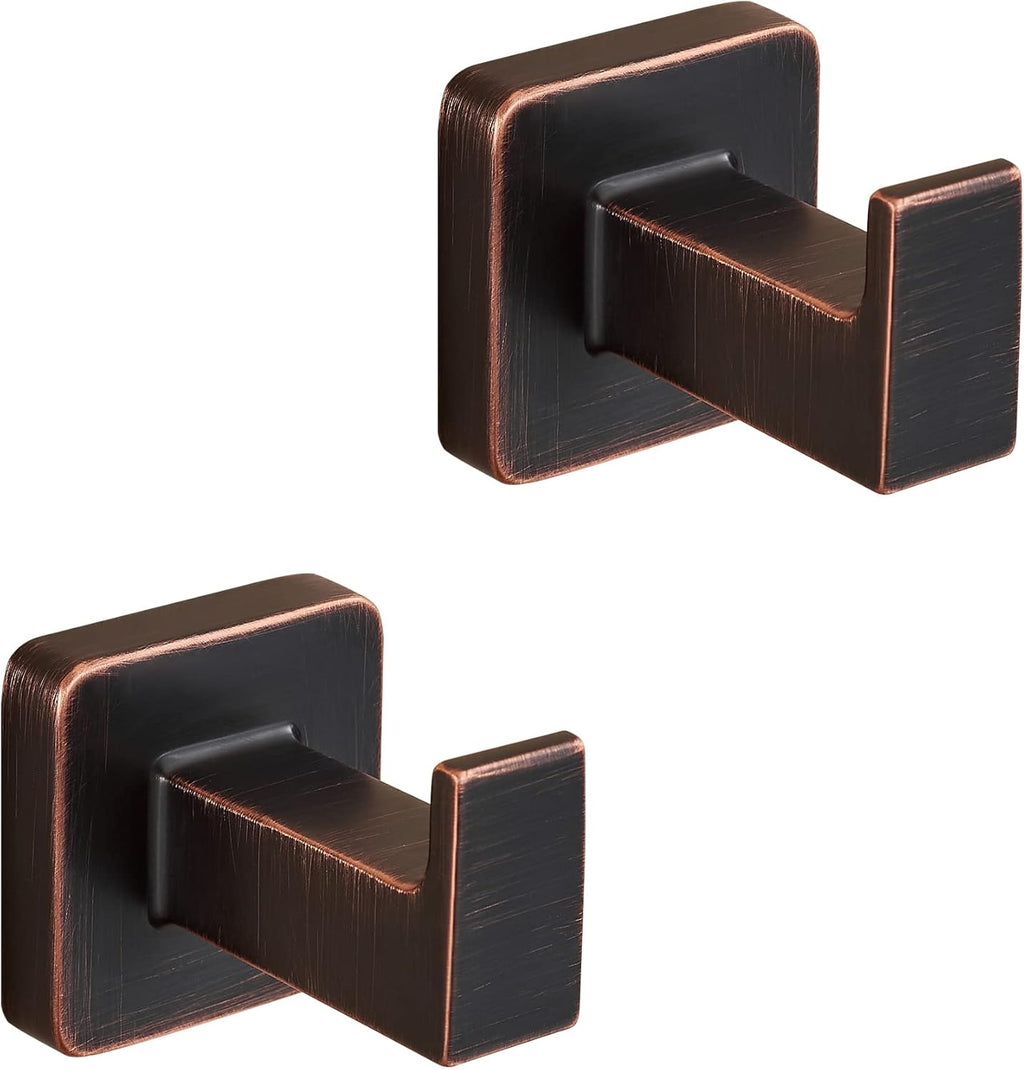 FORBATH Bronze Towel Hooks, Bathroom Robe Hook Wall Mounted, Oil Rubbed Bronze Square Wall Hat Coat Hooks 4 Pieces