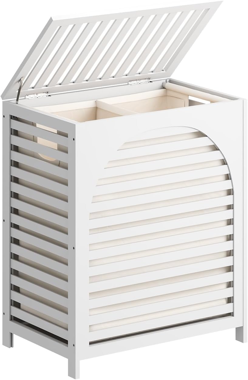Laundry Hamper, 22.5 Gallon (85L) Bamboo Wood Clothes Laundry Basket with Lid and Handles, Removable Liner (Natural, Large)