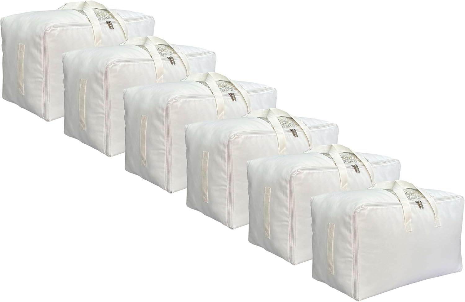 Soft Large Canvas Storage Bags with Zipper and Clear Window, Cotton Linen Storage for Pillows, Quilt, Blankets and Comforter, 80L, 4 Pack, Beige