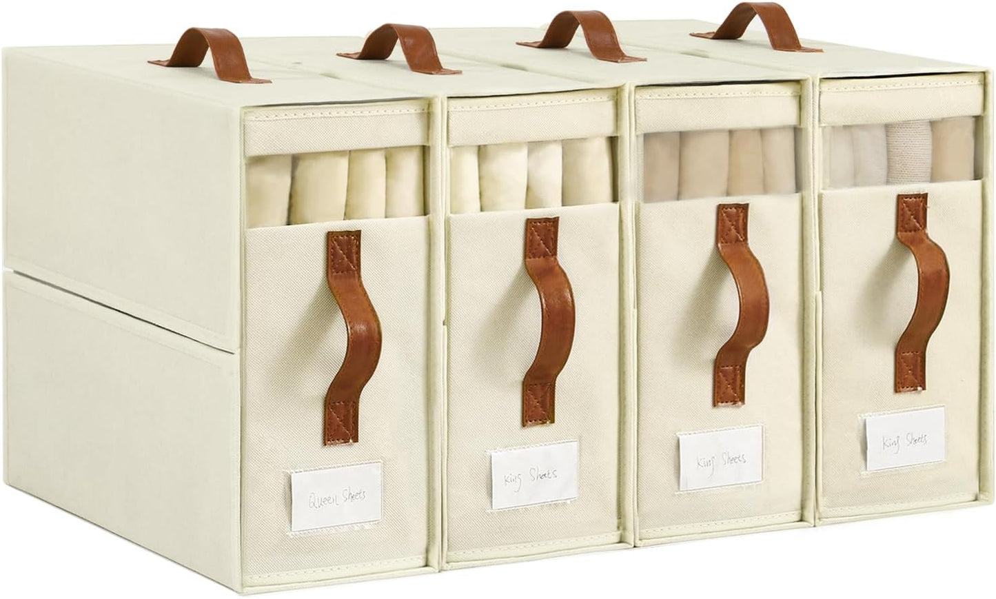 Linen Closet Organizers and Storage, 8 Pack Foldable Bedding Storage for Queen or King Size Bedsheets, Duvet Covers and Pillows