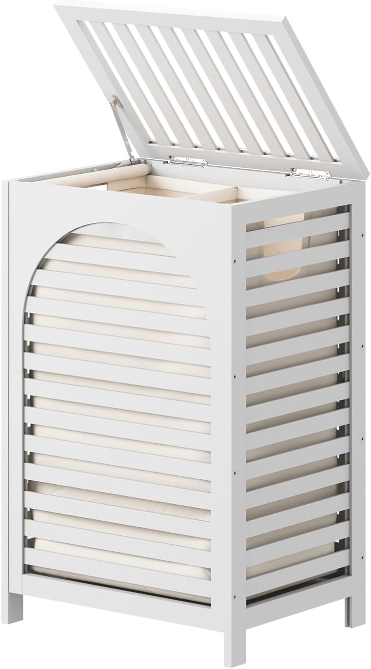 Laundry Hamper, 22.5 Gallon (85L) Bamboo Wood Clothes Laundry Basket with Lid and Handles, Removable Liner (Natural, Large)
