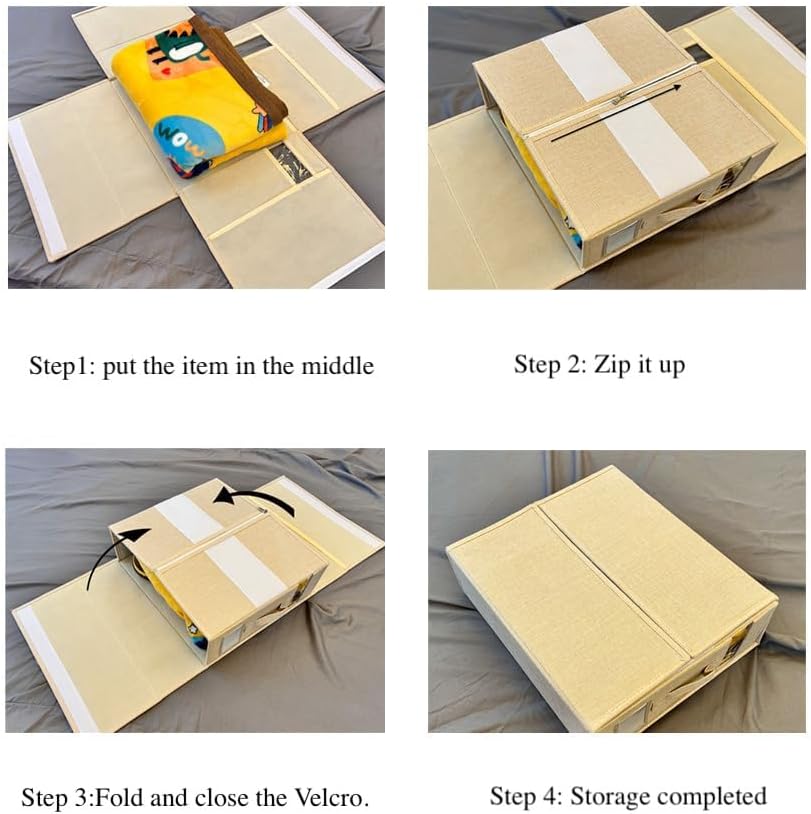 Linen Closet Organizers and Storage for Bedding Thin Blanket, Folding Sheet Storage Organizer with Visible Window (Beige)