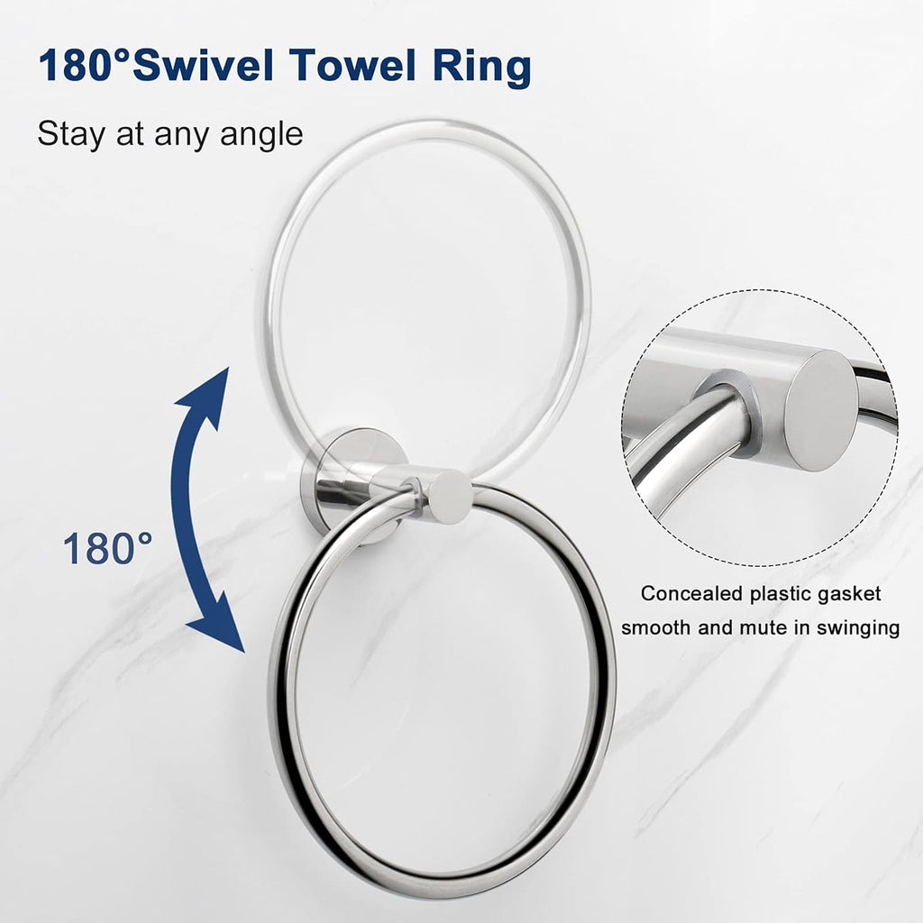 NearMoon Bath Towel Ring, Bathroom Hardware Accessories-Thicken Stainless Steel Hand Towel Holder for Bathroom, Modern Round Towel Hanger Wall Mounted (Chrome, 4 Pack)