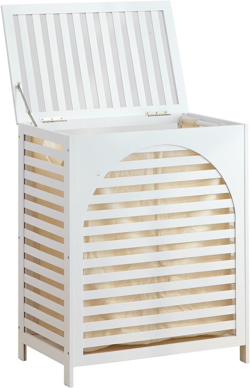 Laundry Hamper with Lid, Bamboo Clothes Laundry Basket with Handles, Removable 2-Section Liner bag, Hampers for Bedroom Aesthetic, Large Storage for Bath Towel, Sheets or Toys, Home (Natural)