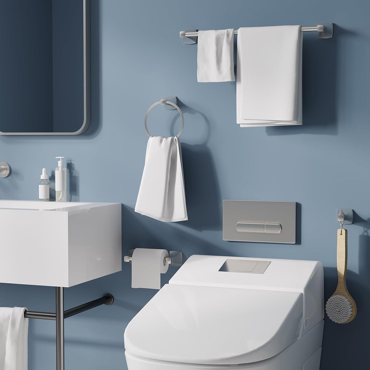 Hand Towel Holder for Bathroom Brushed Nickel Towel Ring Stainless Steel and Zinc Alloy Towel Hanger Wall Mount for Bath, Kitchen, 2 Pack