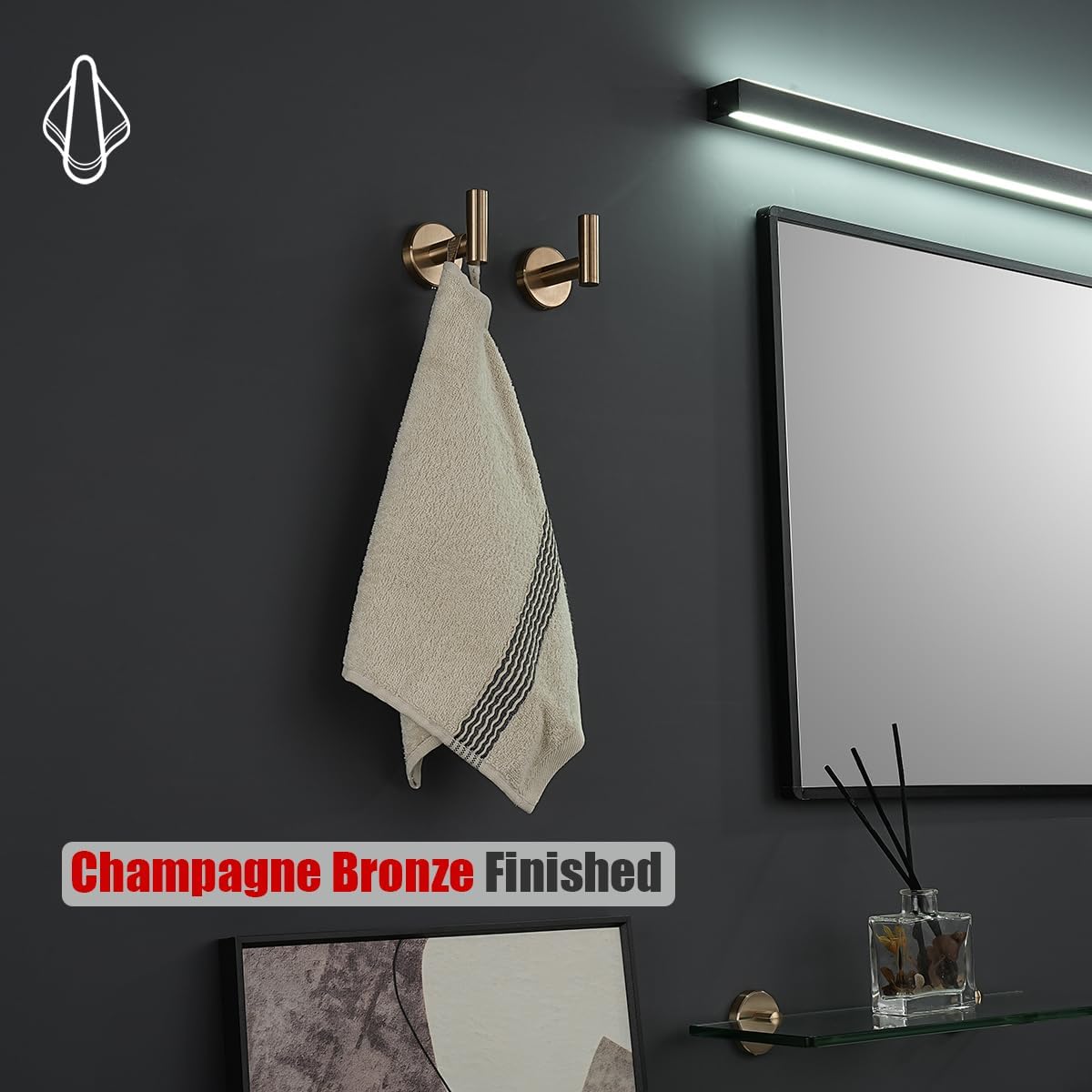 JQK Bathroom Towel Hook Champagne Bronze, Coat Robe Clothes Hook for Bathroom Wall Mounted (Pack of 4), SUS 304 Stainless Steel 0.8mm, TH100-CB-P4