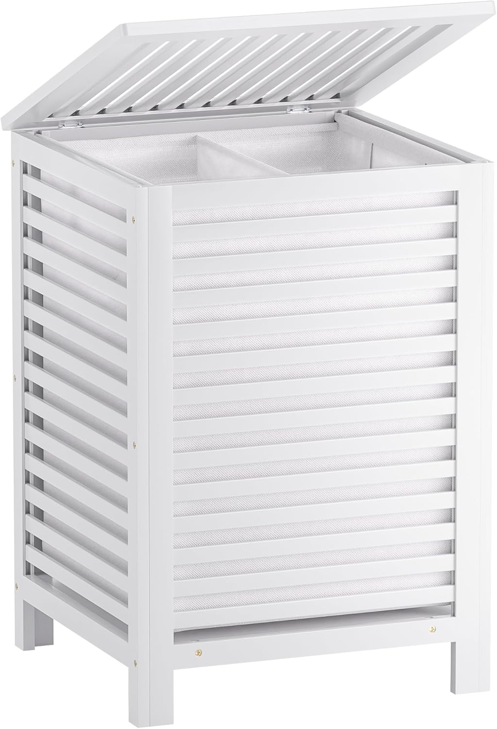 SMIBUY Double Laundry Hamper with Lid, 120L Bamboo Laundry Basket with Removable Liner Bag, 2-Section Clothes Divider Laundry Sorter for Laundry Room, Bathroom, Bedroom (Walnut)