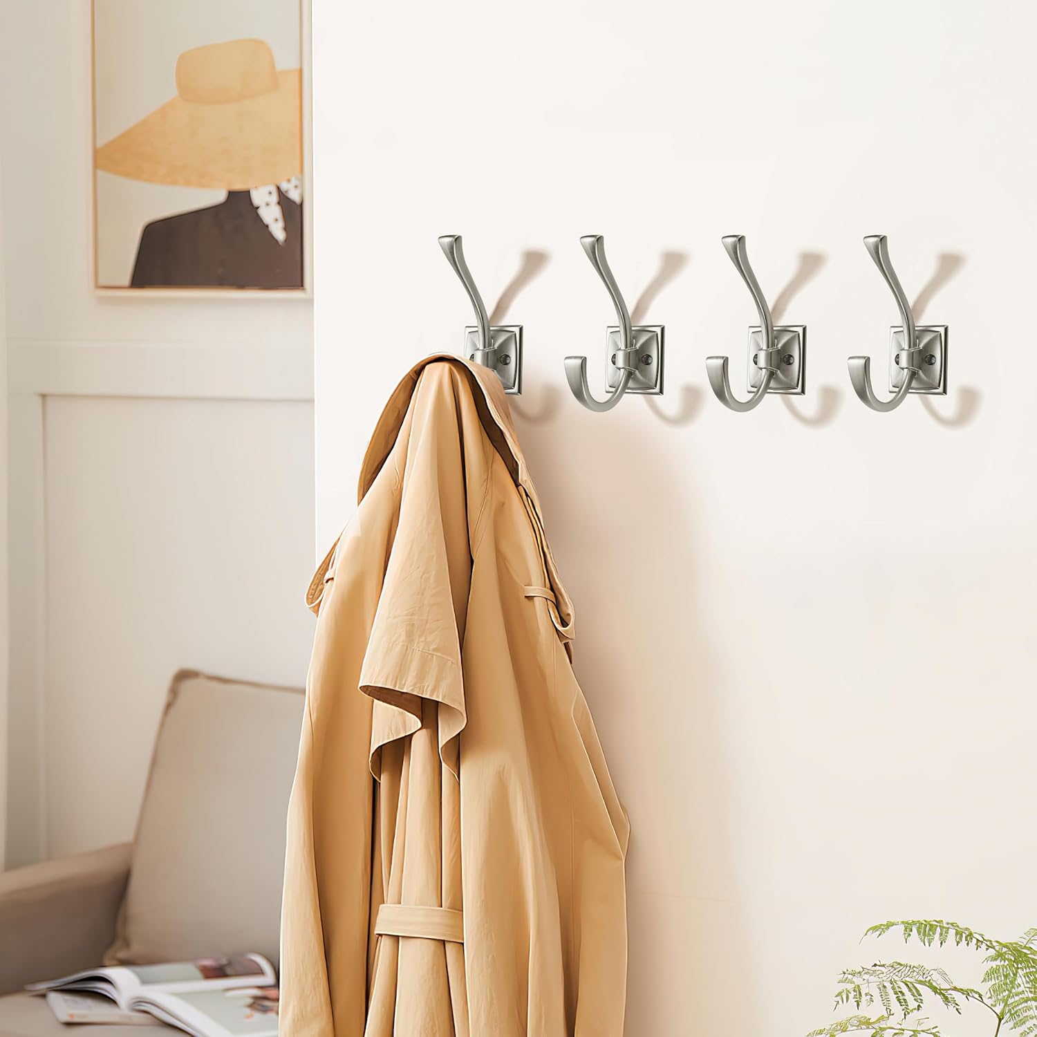 khtumeware Wall Hooks,10 Pack Coat Hooks Hardware Towel Hooks for Hanging Coats Matte Brushed Nickel Robe Hooks Wall Mounted with Screws for Key, Towel, Bags, Cup.
