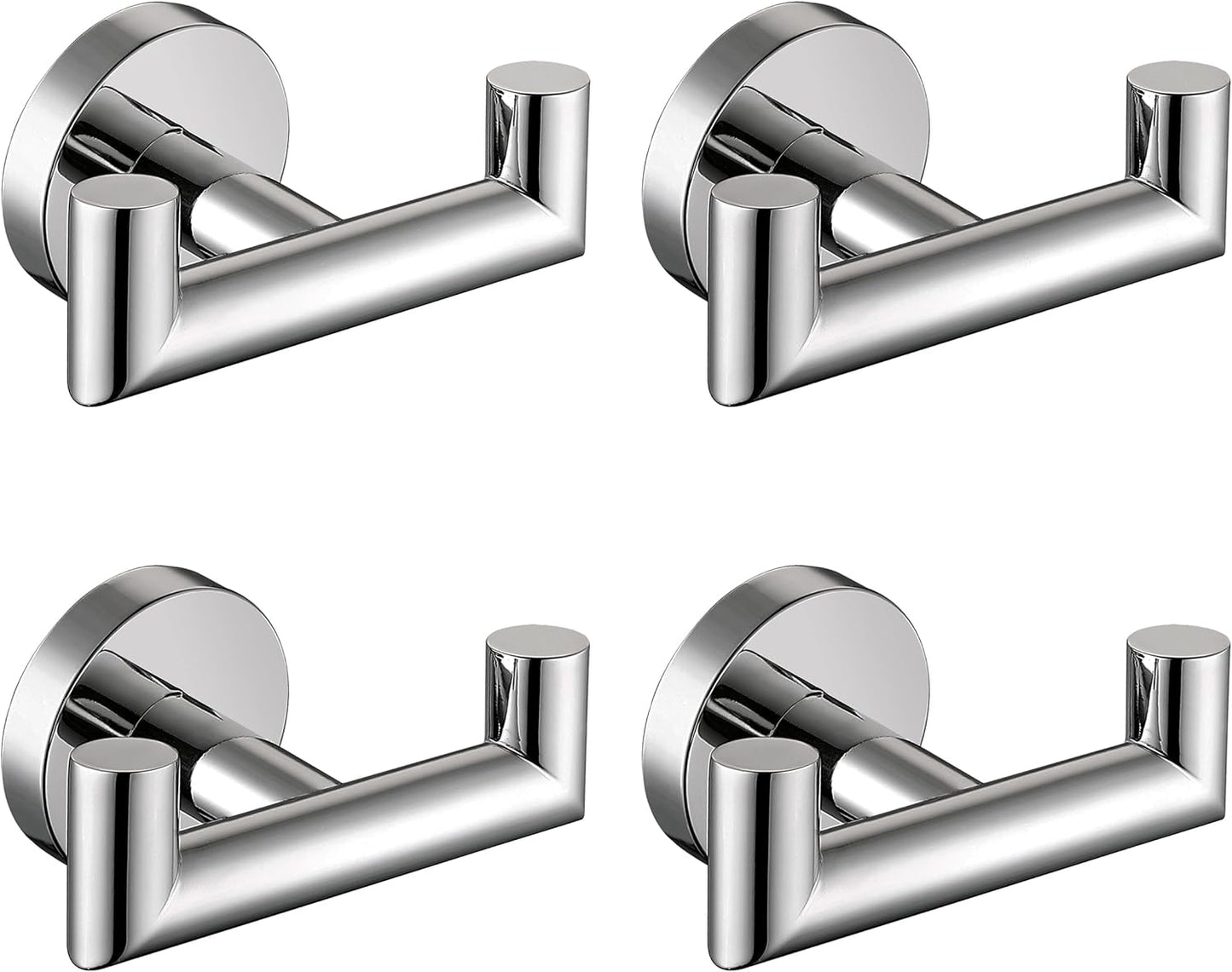 Towel Hooks For Bathrooms, Polished Chrome Towel Hook For Kitchen Bathroom, SUS304 Stainless Steel Coat Hook, Heavy Duty Double Holder Robe Hooks For Hanging Towels,Coats,Clothes,Wall Mount, 4 Pack