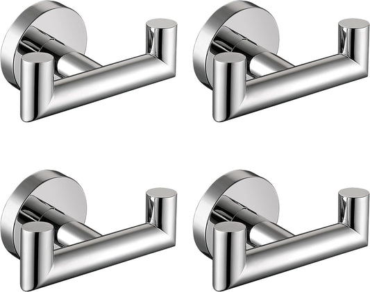 Towel Hooks For Bathrooms, Polished Chrome Towel Hook For Kitchen Bathroom, SUS304 Stainless Steel Coat Hook, Heavy Duty Double Holder Robe Hooks For Hanging Towels,Coats,Clothes,Wall Mount, 4 Pack