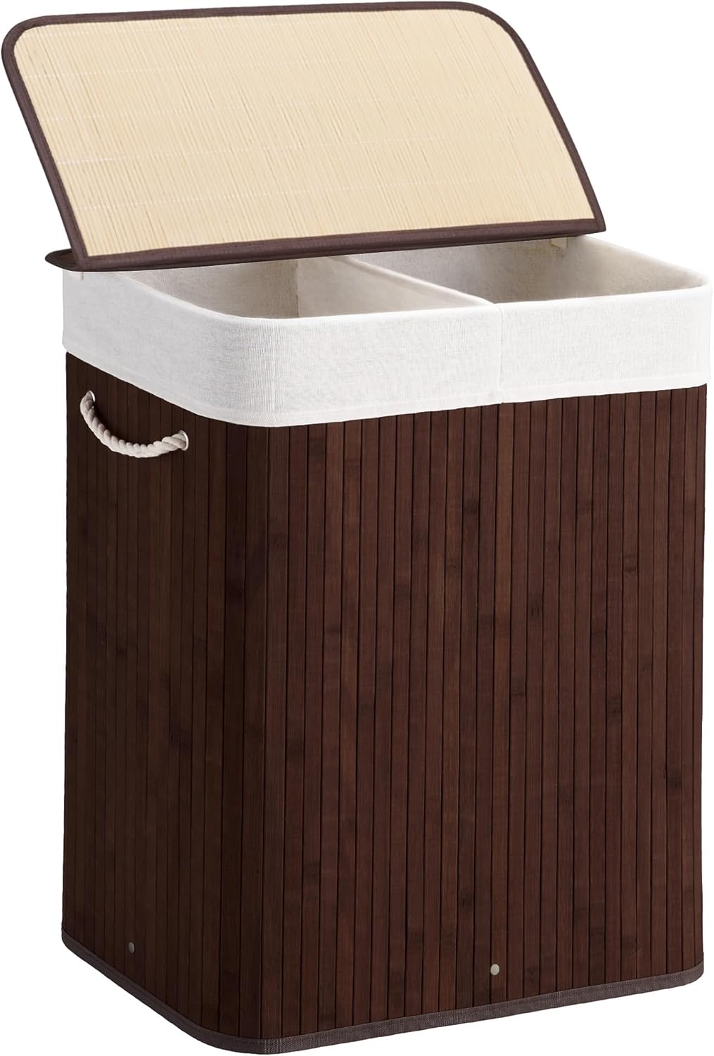 100L Laundry Hamper with lid, 2-Section Clothes Laundry Basket with Handles, Large Collapsible Bamboo Baskets for Bedroom, Bathroom, Dorm, Natural Beige