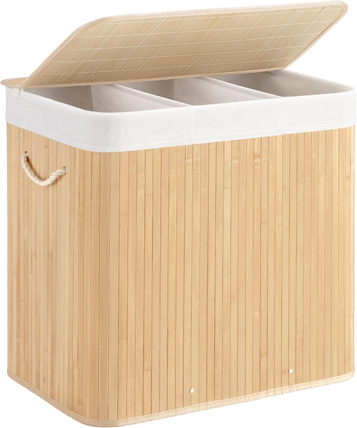 100L Laundry Hamper with lid, 2-Section Clothes Laundry Basket with Handles, Large Collapsible Bamboo Baskets for Bedroom, Bathroom, Dorm, Natural Beige