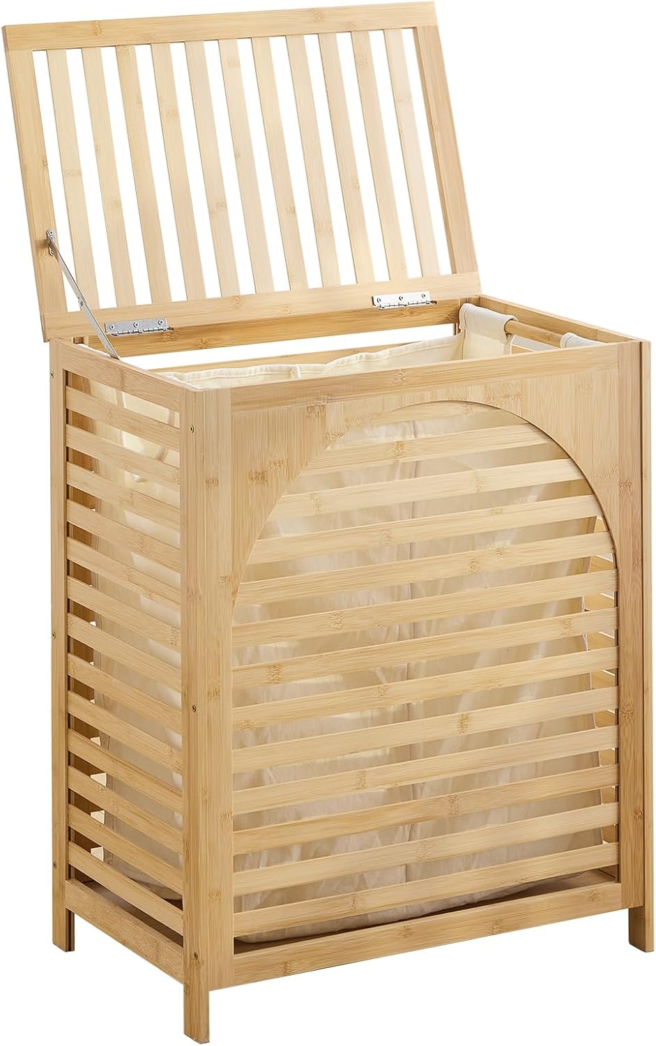 Laundry Hamper with Lid, Bamboo Clothes Laundry Basket with Handles, Removable 2-Section Liner bag, Hampers for Bedroom Aesthetic, Large Storage for Bath Towel, Sheets or Toys, Home (Natural)