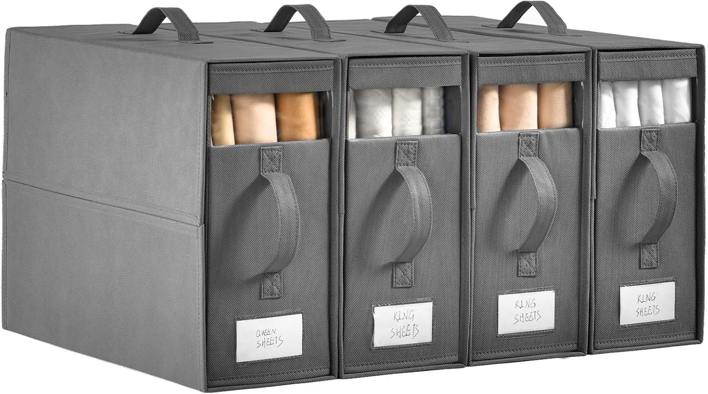 Linen Closet Organizers and Storage, 8 Pack Foldable Bedding Storage for Queen or King Size Bedsheets, Duvet Covers and Pillows