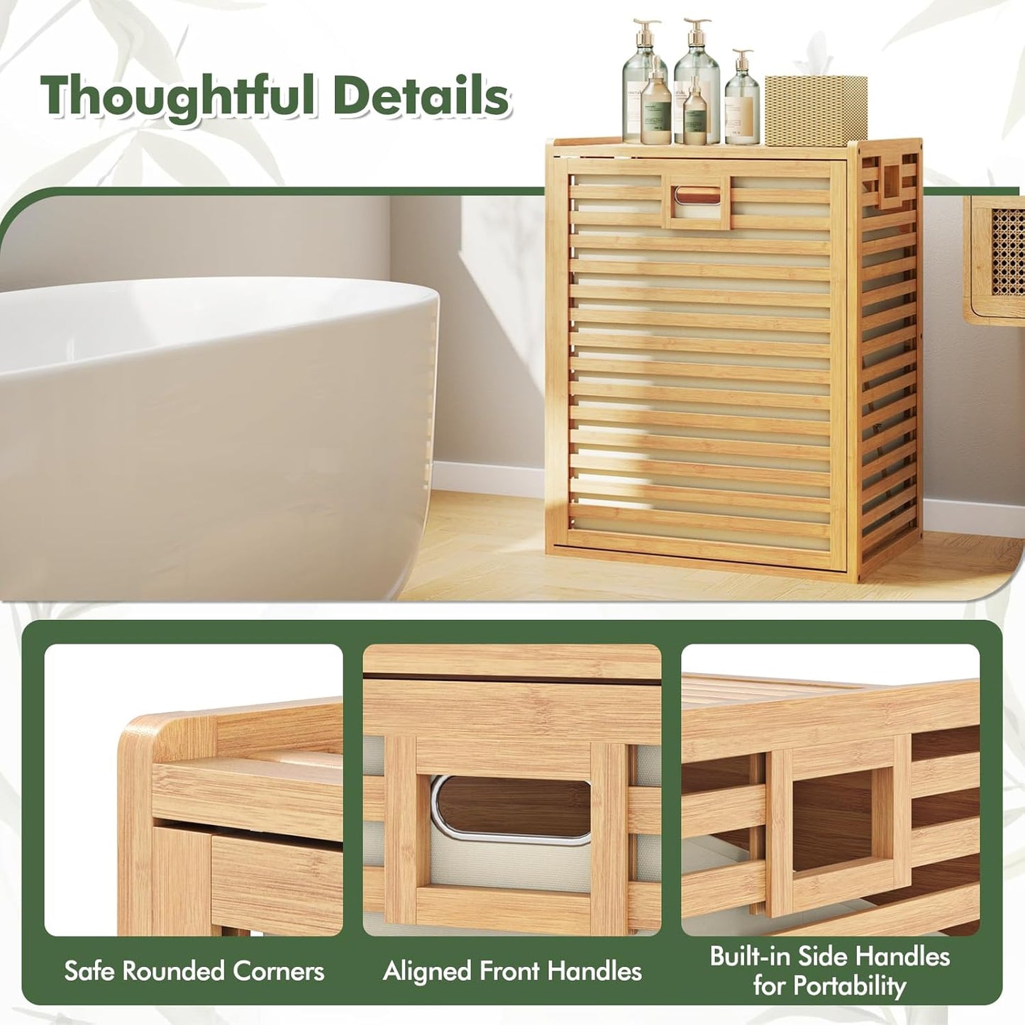 Giantex Tilt Out Laundry Hamper, Bamboo Laundry Storage Cabinet with Removable & Foldable Fabric Bin, Top Shelf, Laundry Basket Organizer for Bathroom, Laundry Room, Living Room, Bedroom, Natural