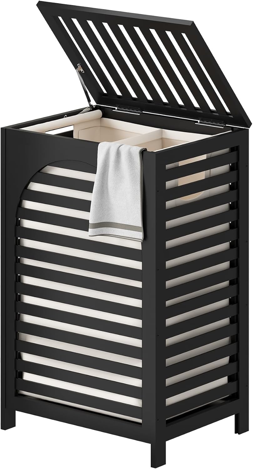 FILWH Laundry Hamper with Lid (16.9 * 13 * 26.5inches) Large Bamboo Laundry Bin Basket 85L Clothes Hamper with 1 Removable Bag Storage baskets for Bathroom(Natural)