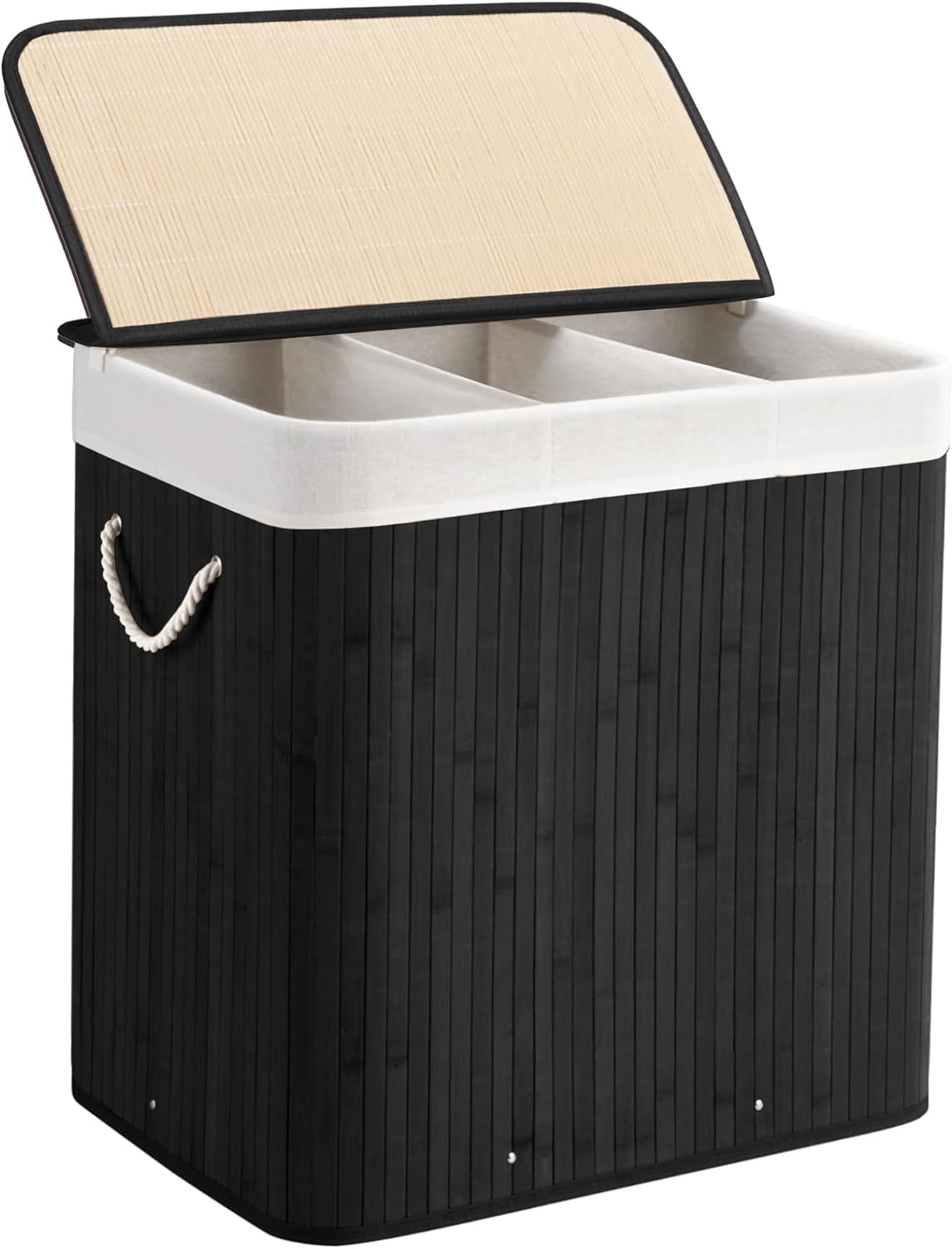 100L Laundry Hamper with lid, 2-Section Clothes Laundry Basket with Handles, Large Collapsible Bamboo Baskets for Bedroom, Bathroom, Dorm, Natural Beige