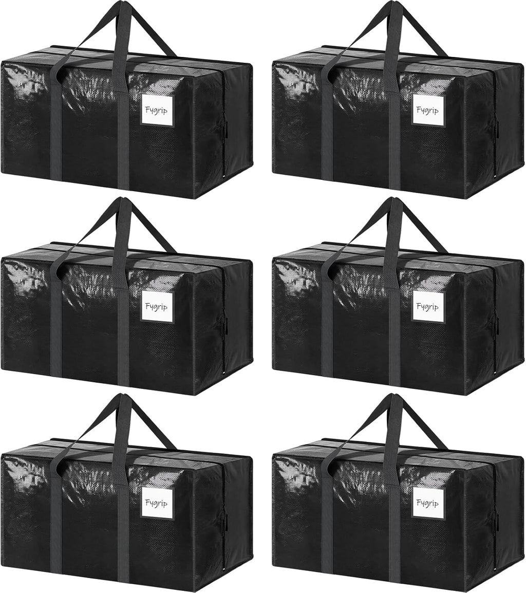 6 Pack Extra Heavy Duty Large Moving Bags with Strong Zipper & Comfortable Handles, Sturdy & Durable Clothes Storage Bags Totes Bins, Blue Packing Moving Boxes for College Supplies, Dark Blue