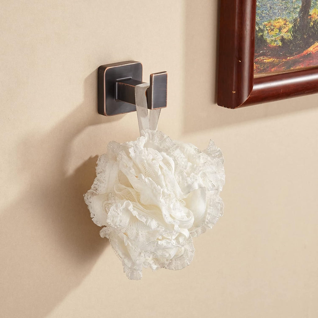 FORBATH Bronze Towel Hooks, Bathroom Robe Hook Wall Mounted, Oil Rubbed Bronze Square Wall Hat Coat Hooks 4 Pieces