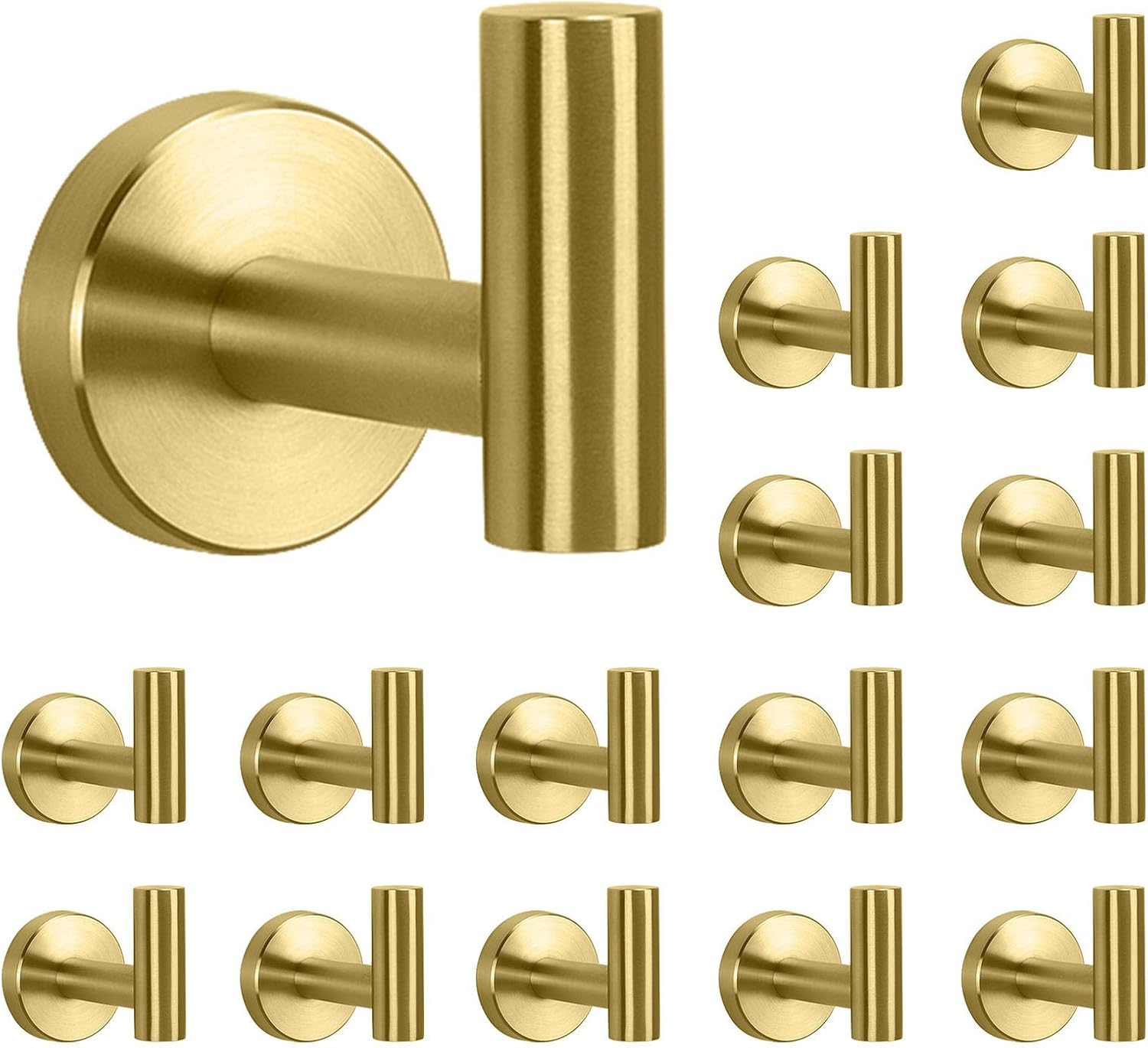 NearMoon Bath Towel Hooks- SUS 304 Stainless Steel Robe Hook Holder, Heavy Duty Coat Hook for Bathroom Livingroom Hotel Kitchen Garage, Wall Mounted (Brushed Nickel, 16 Pack)