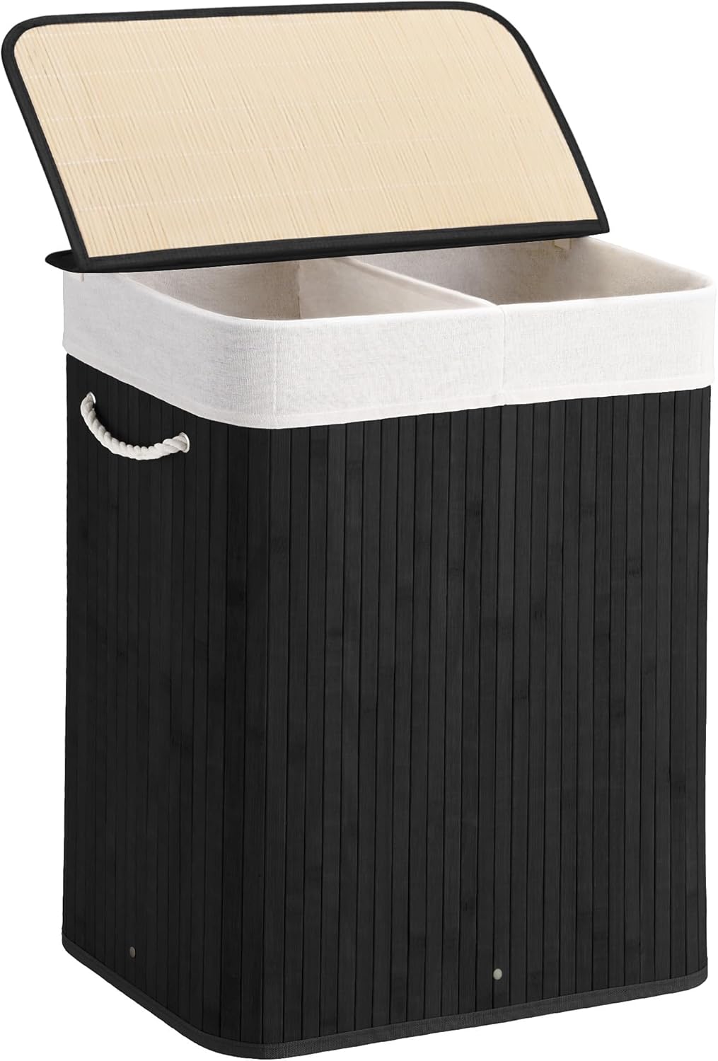 100L Laundry Hamper with lid, 2-Section Clothes Laundry Basket with Handles, Large Collapsible Bamboo Baskets for Bedroom, Bathroom, Dorm, Natural Beige