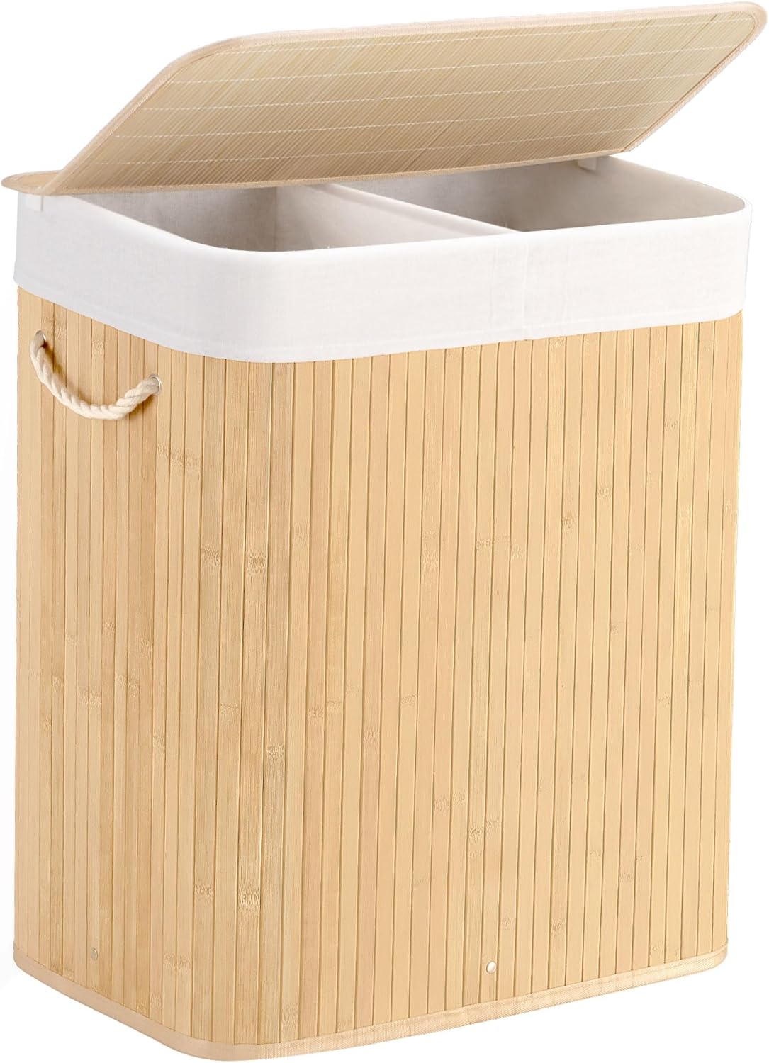 100L Laundry Hamper with lid, 2-Section Clothes Laundry Basket with Handles, Large Collapsible Bamboo Baskets for Bedroom, Bathroom, Dorm, Natural Beige