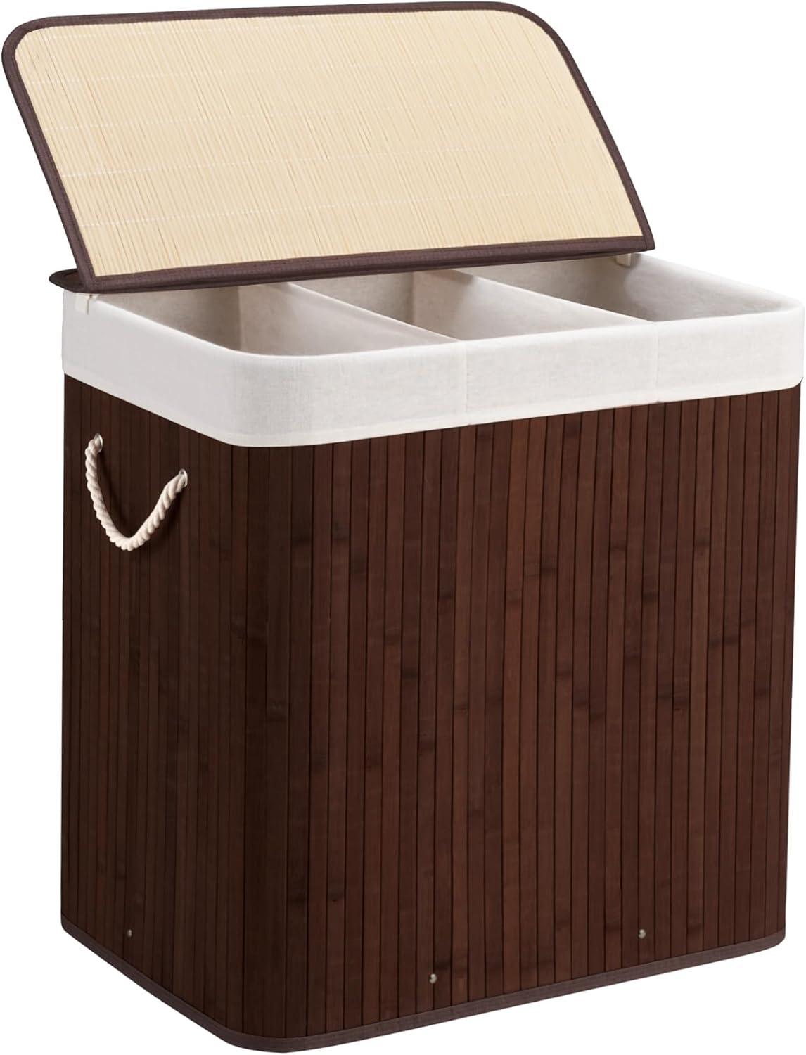 100L Laundry Hamper with lid, 2-Section Clothes Laundry Basket with Handles, Large Collapsible Bamboo Baskets for Bedroom, Bathroom, Dorm, Natural Beige