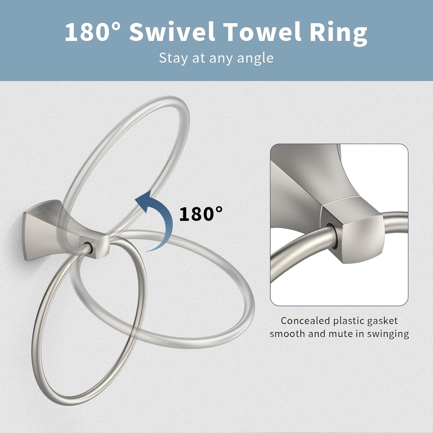 Hand Towel Holder for Bathroom Brushed Nickel Towel Ring Stainless Steel and Zinc Alloy Towel Hanger Wall Mount for Bath, Kitchen, 2 Pack