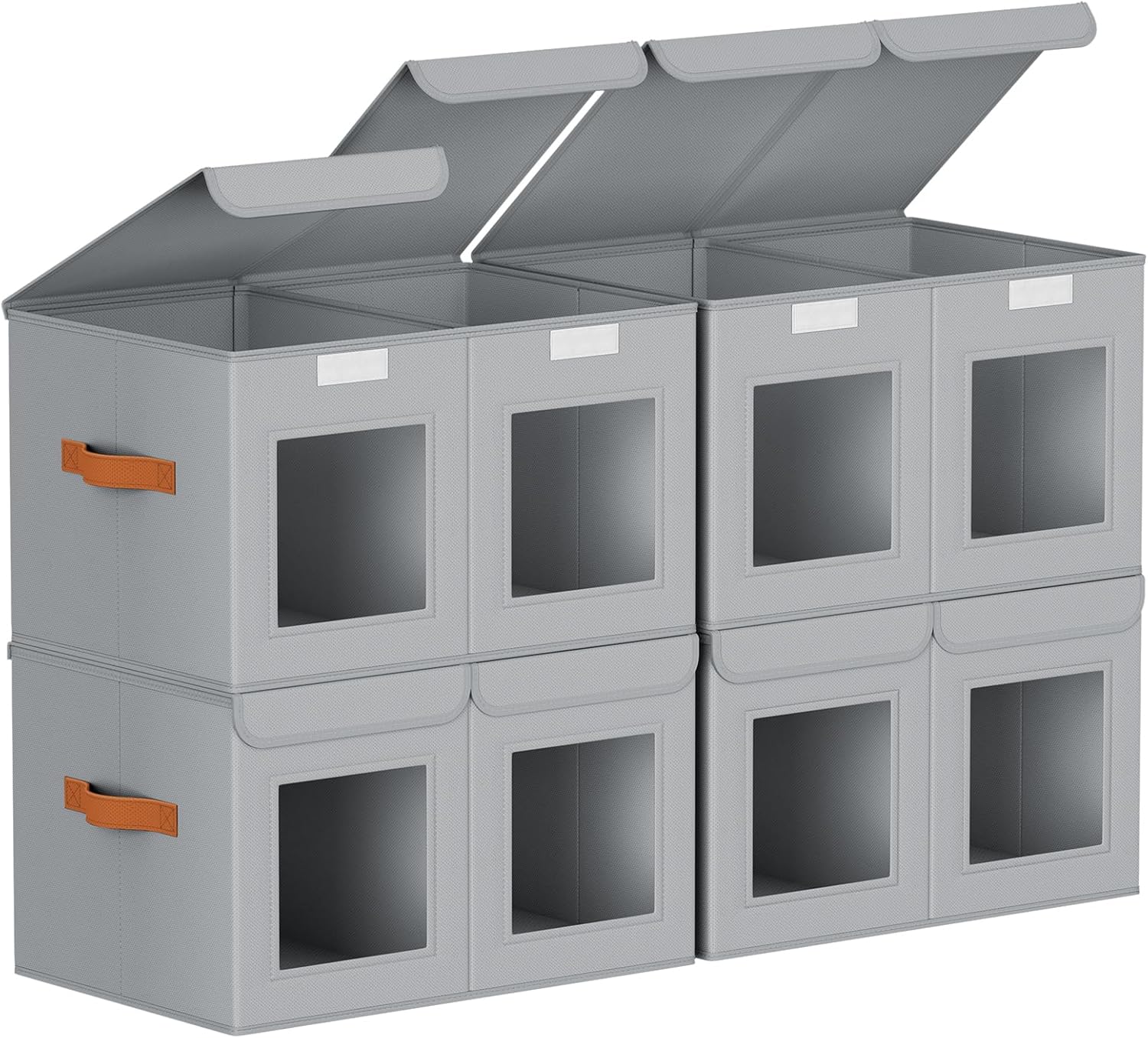 Large Closet Storage Bins - Collapsible Divided Clothes Organizer with Lids & Dual Window, Fabric Organizing Bins for Clothes, Sweater, Toys, Bedroom, Office (Beige, 2 Pack)