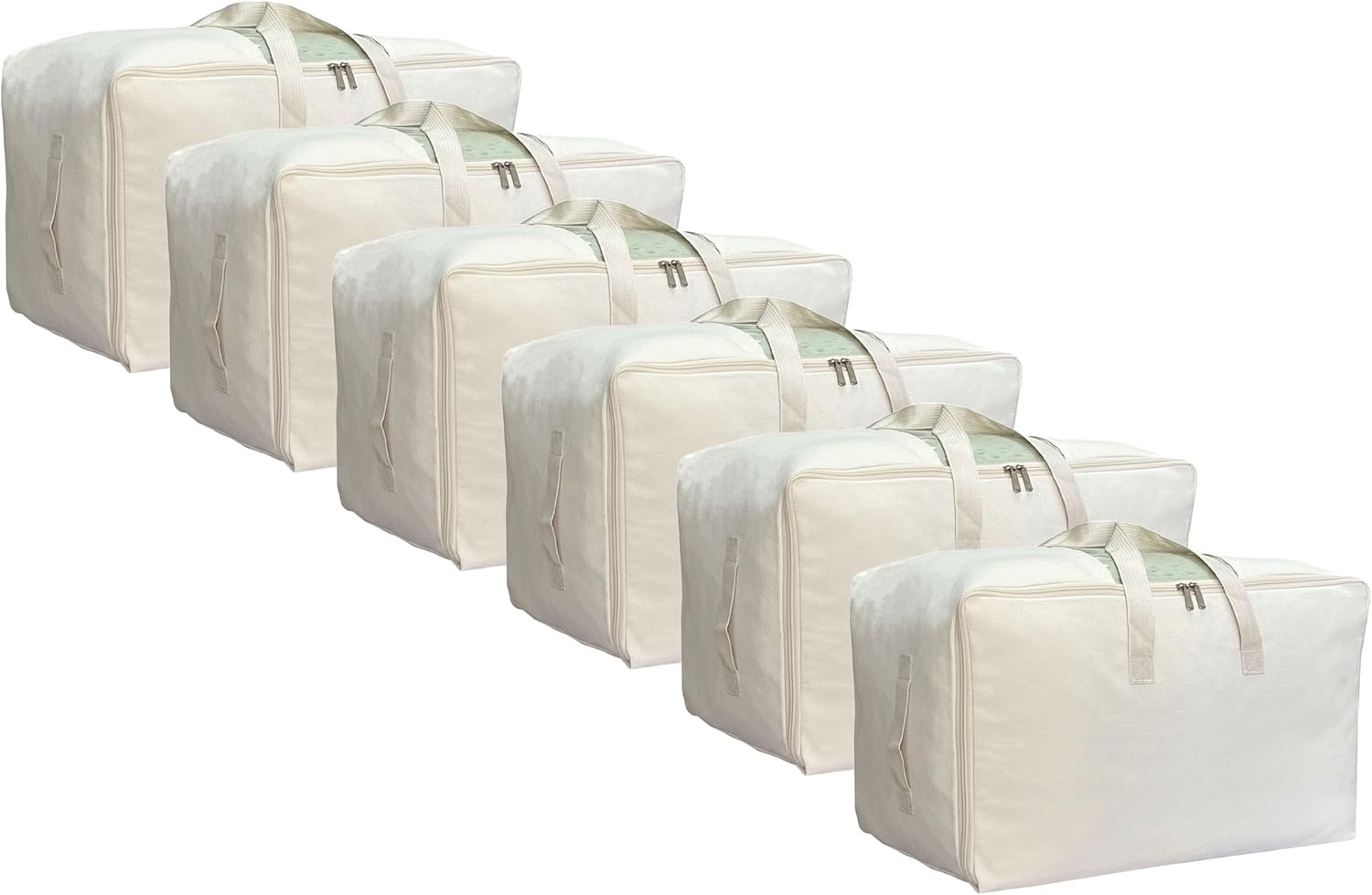 Soft Large Canvas Storage Bags with Zipper and Clear Window, Cotton Linen Storage for Pillows, Quilt, Blankets and Comforter, 80L, 4 Pack, Beige