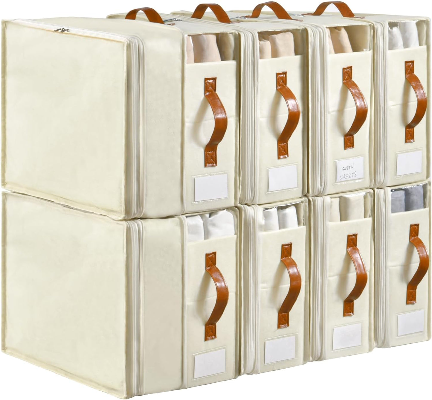 Linen Closet Organizers and Storage, 8 Pack Foldable Bedding Storage for Queen or King Size Bedsheets, Duvet Covers and Pillows