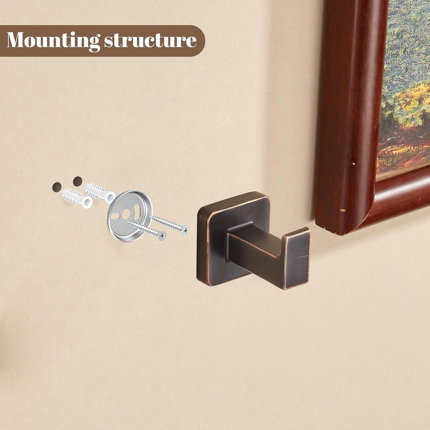 FORBATH Bronze Towel Hooks, Bathroom Robe Hook Wall Mounted, Oil Rubbed Bronze Square Wall Hat Coat Hooks 4 Pieces