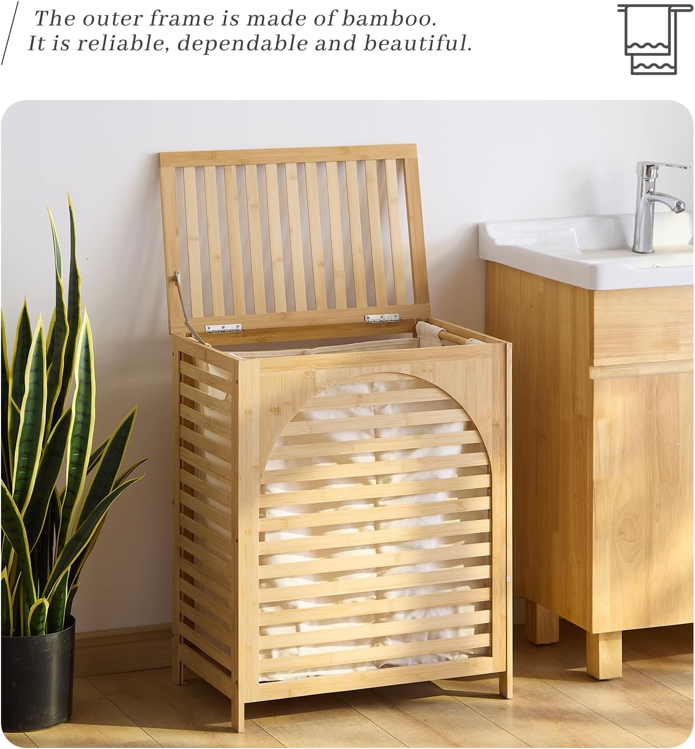 Laundry Hamper with Lid, Bamboo Clothes Laundry Basket with Handles, Removable 2-Section Liner bag, Hampers for Bedroom Aesthetic, Large Storage for Bath Towel, Sheets or Toys, Home (Natural)