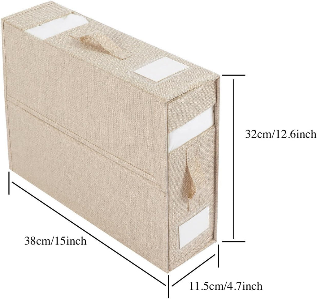 Linen Closet Organizers and Storage for Bedding Thin Blanket, Folding Sheet Storage Organizer with Visible Window (Beige)