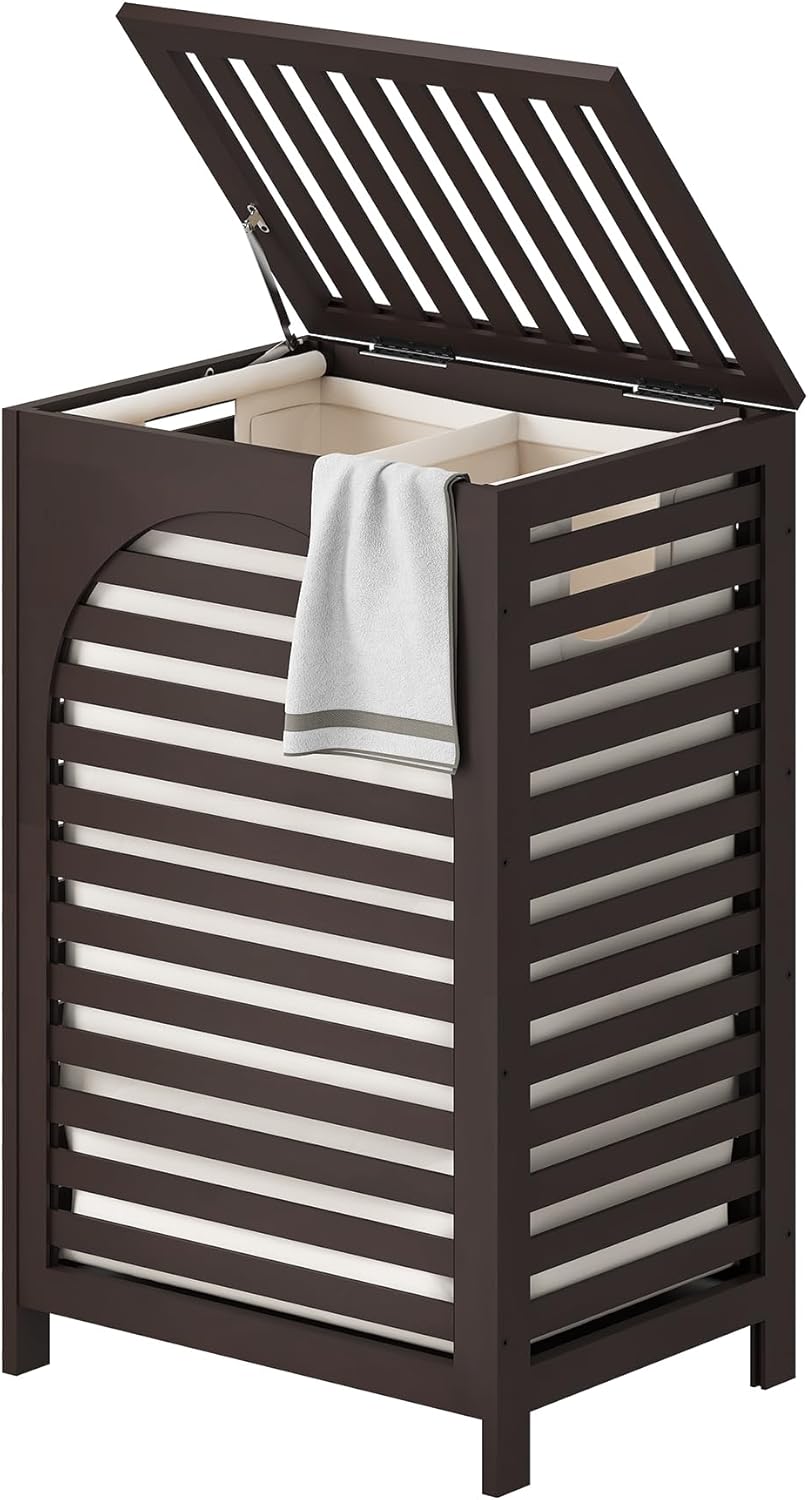 FILWH Laundry Hamper with Lid (16.9 * 13 * 26.5inches) Large Bamboo Laundry Bin Basket 85L Clothes Hamper with 1 Removable Bag Storage baskets for Bathroom(Natural)
