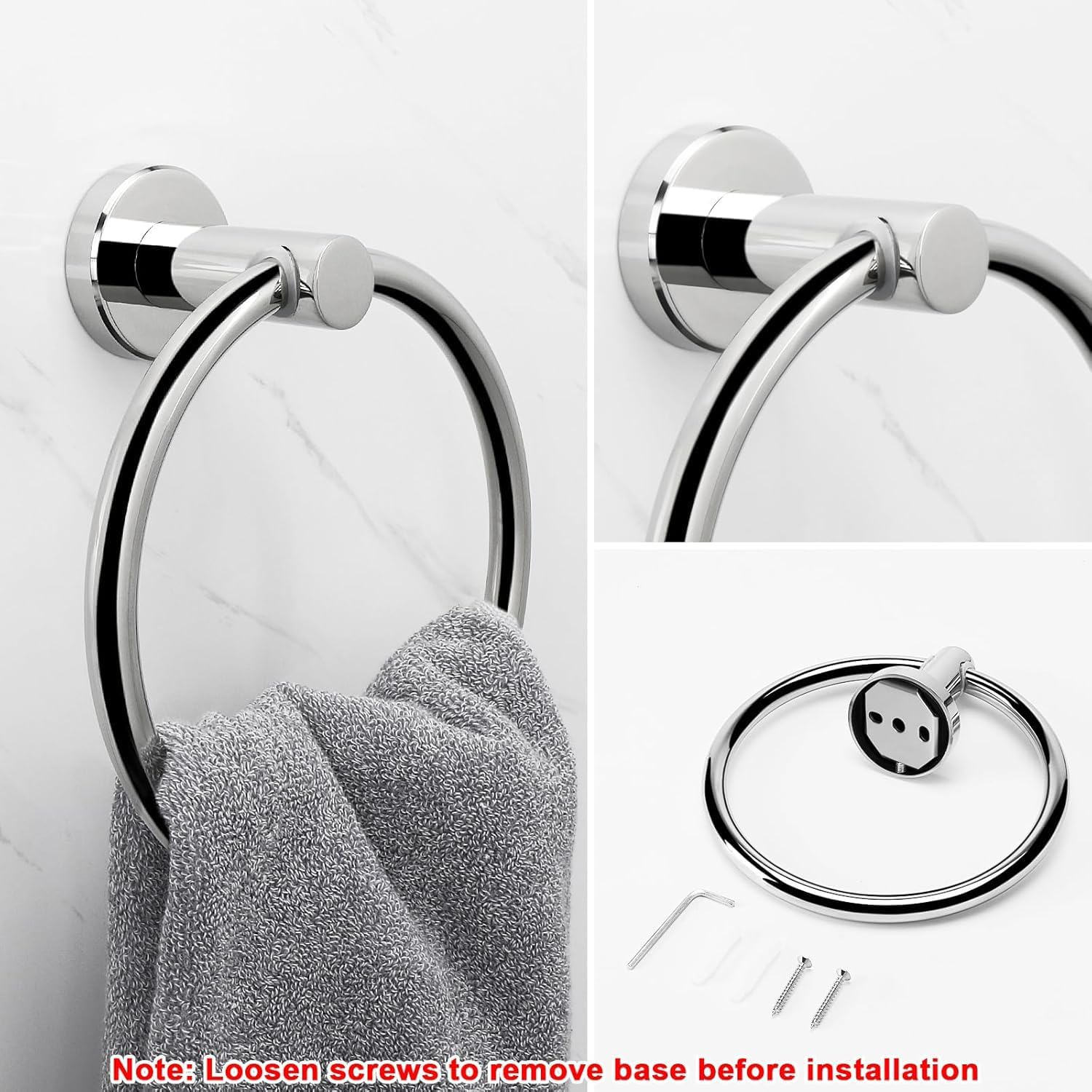 NearMoon Bath Towel Ring, Bathroom Hardware Accessories-Thicken Stainless Steel Hand Towel Holder for Bathroom, Modern Round Towel Hanger Wall Mounted (Chrome, 4 Pack)